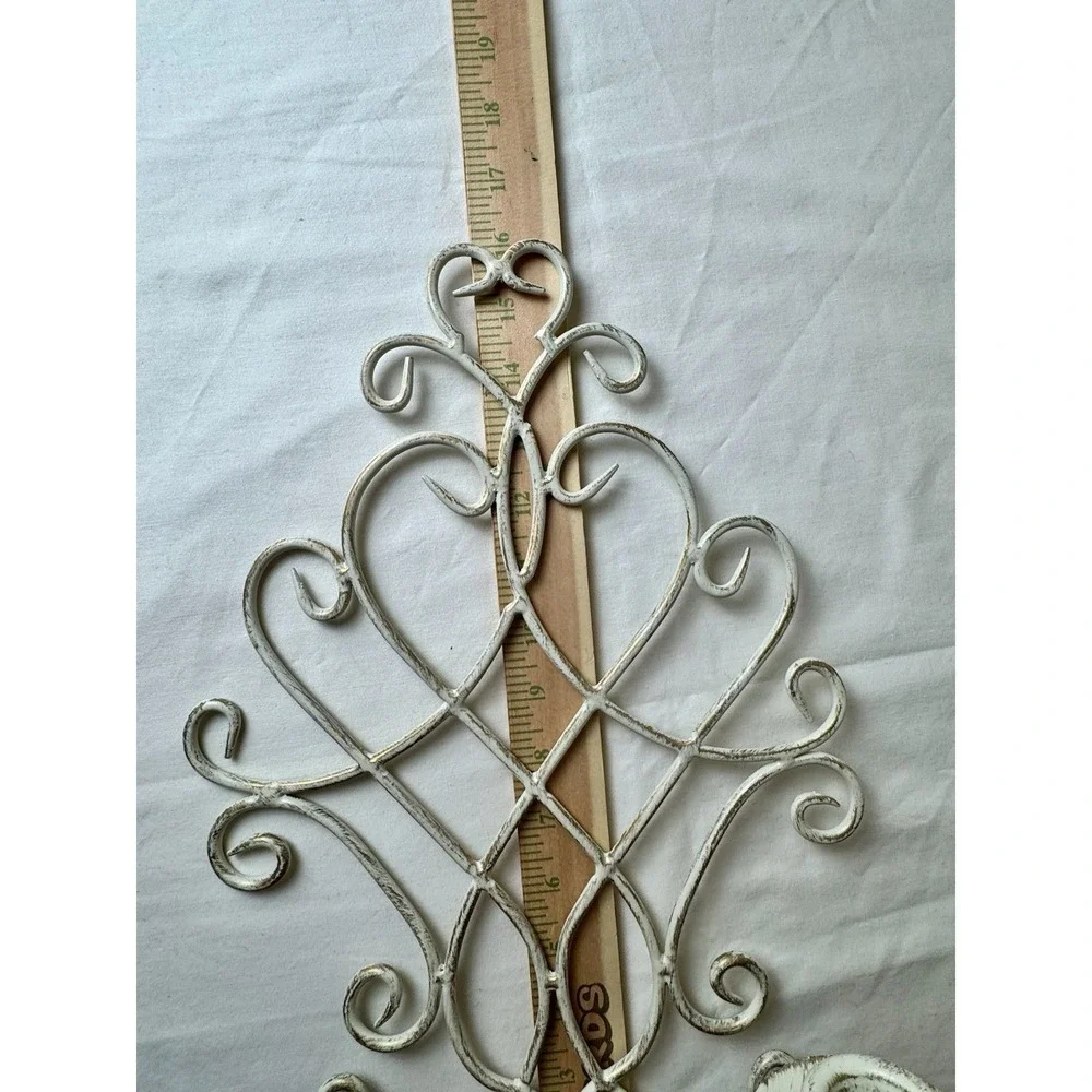 Vintage French Country Distressed Metal Wall Sconce Candle Holder Pair Cream 16